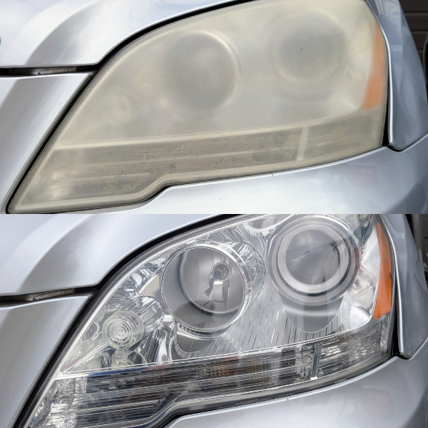 Headlight restoration before and after on 2011 Mercedes Benz GLK350 in South Florida